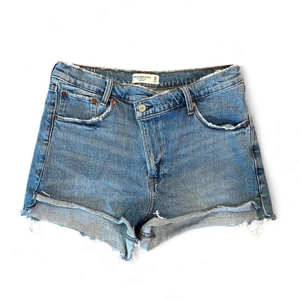 Abercrombie & Fitch Distressed Blue Denim Jean Shorts crossover waist